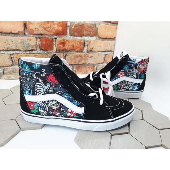 Vans Slk8 Hi Tiger Floral Men Sz 8 Skateboarding Casual Sneakers Rare Tattoo - Picture 2 of 11